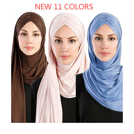 Women plain bubble cotton jersey scarf Head hijab wrap solid instant shawls foulard femme muslim hijabs store ready to wear