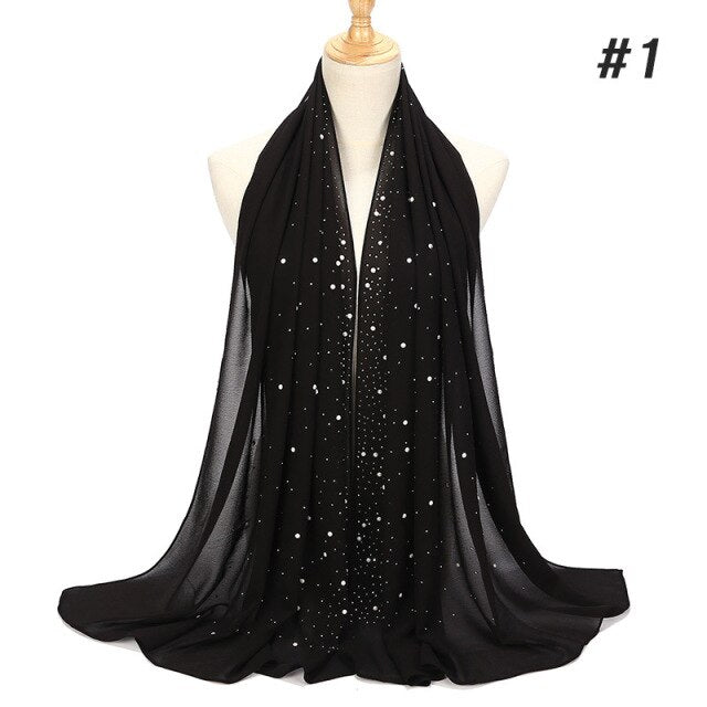 Luxury Pearl Chiffon Woman Hijab Under Scarf With Drill Muslim Woman shawl and wrap Turban Islamic Clothing Instant Headscarf