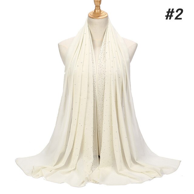 Luxury Pearl Chiffon Woman Hijab Under Scarf With Drill Muslim Woman shawl and wrap Turban Islamic Clothing Instant Headscarf