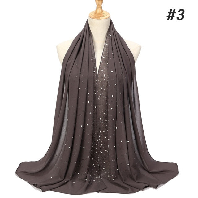Luxury Pearl Chiffon Woman Hijab Under Scarf With Drill Muslim Woman shawl and wrap Turban Islamic Clothing Instant Headscarf