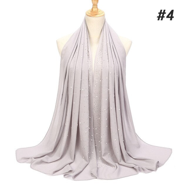 Luxury Pearl Chiffon Woman Hijab Under Scarf With Drill Muslim Woman shawl and wrap Turban Islamic Clothing Instant Headscarf