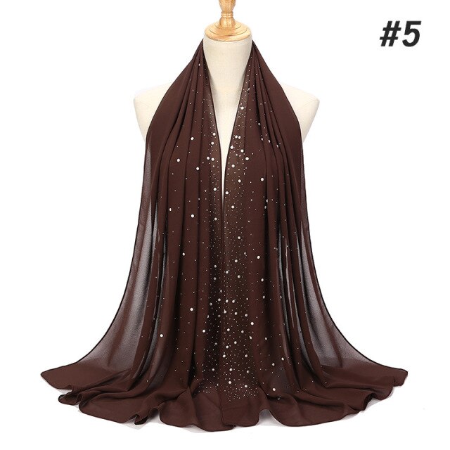 Luxury Pearl Chiffon Woman Hijab Under Scarf With Drill Muslim Woman shawl and wrap Turban Islamic Clothing Instant Headscarf