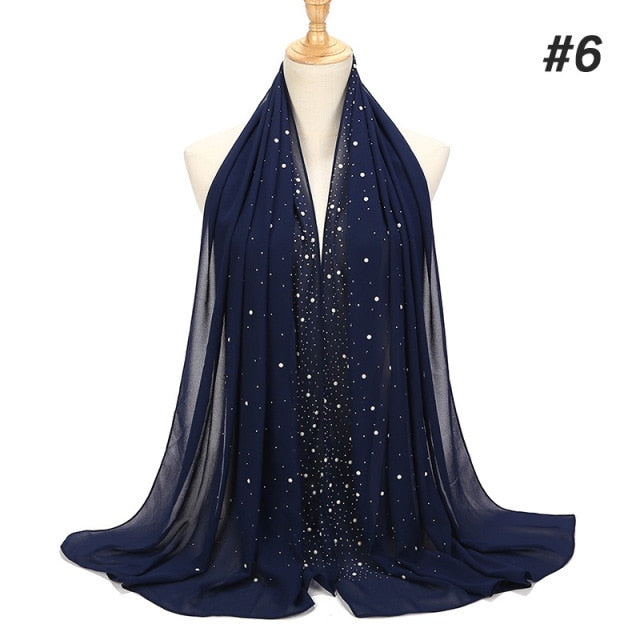 Luxury Pearl Chiffon Woman Hijab Under Scarf With Drill Muslim Woman shawl and wrap Turban Islamic Clothing Instant Headscarf