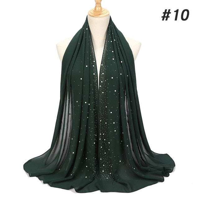 Luxury Pearl Chiffon Woman Hijab Under Scarf With Drill Muslim Woman shawl and wrap Turban Islamic Clothing Instant Headscarf