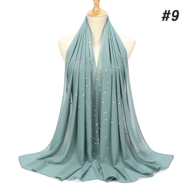 Luxury Pearl Chiffon Woman Hijab Under Scarf With Drill Muslim Woman shawl and wrap Turban Islamic Clothing Instant Headscarf