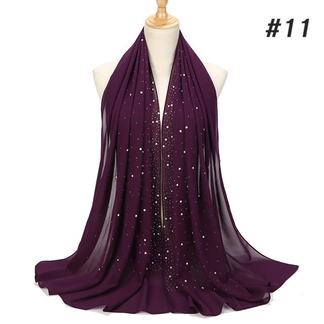 Luxury Pearl Chiffon Woman Hijab Under Scarf With Drill Muslim Woman shawl and wrap Turban Islamic Clothing Instant Headscarf