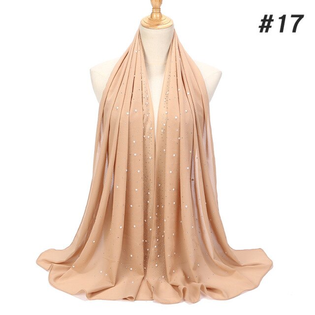 Luxury Pearl Chiffon Woman Hijab Under Scarf With Drill Muslim Woman shawl and wrap Turban Islamic Clothing Instant Headscarf