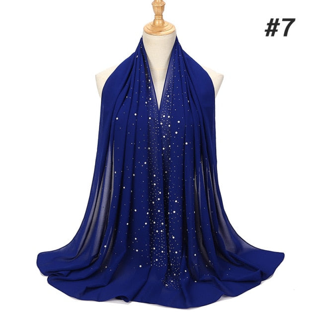 Luxury Pearl Chiffon Woman Hijab Under Scarf With Drill Muslim Woman shawl and wrap Turban Islamic Clothing Instant Headscarf