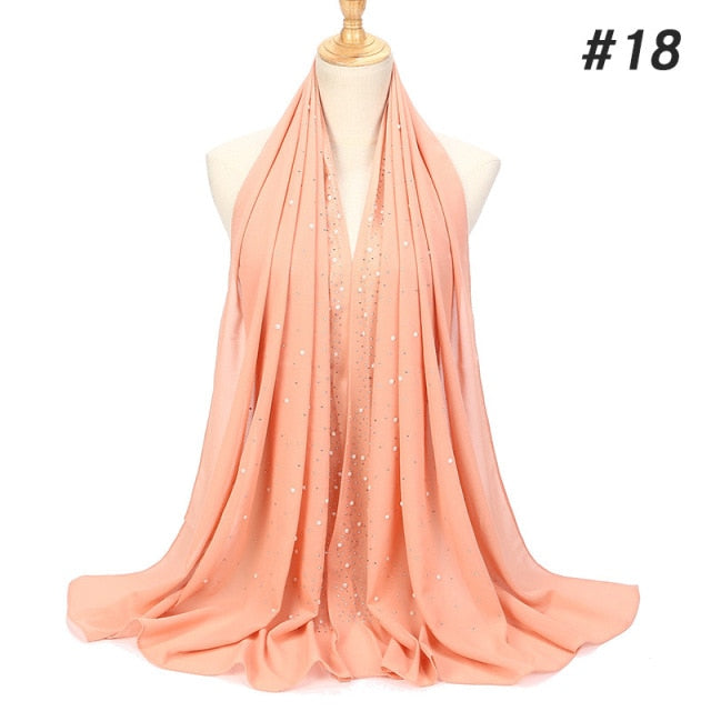 Luxury Pearl Chiffon Woman Hijab Under Scarf With Drill Muslim Woman shawl and wrap Turban Islamic Clothing Instant Headscarf
