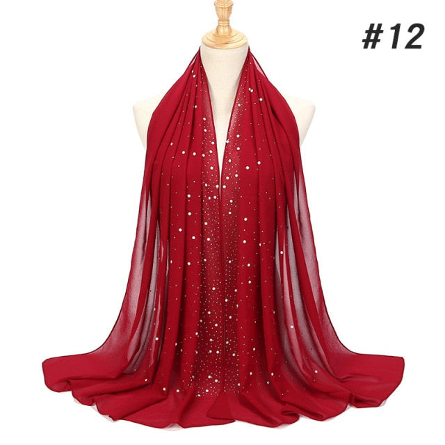 Luxury Pearl Chiffon Woman Hijab Under Scarf With Drill Muslim Woman shawl and wrap Turban Islamic Clothing Instant Headscarf