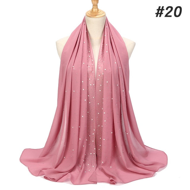 Luxury Pearl Chiffon Woman Hijab Under Scarf With Drill Muslim Woman shawl and wrap Turban Islamic Clothing Instant Headscarf