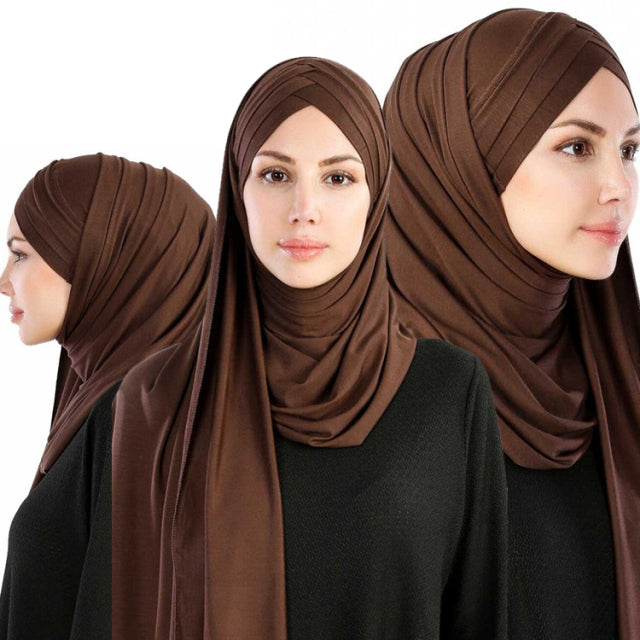 Women plain bubble cotton jersey scarf Head hijab wrap solid instant shawls foulard femme muslim hijabs store ready to wear