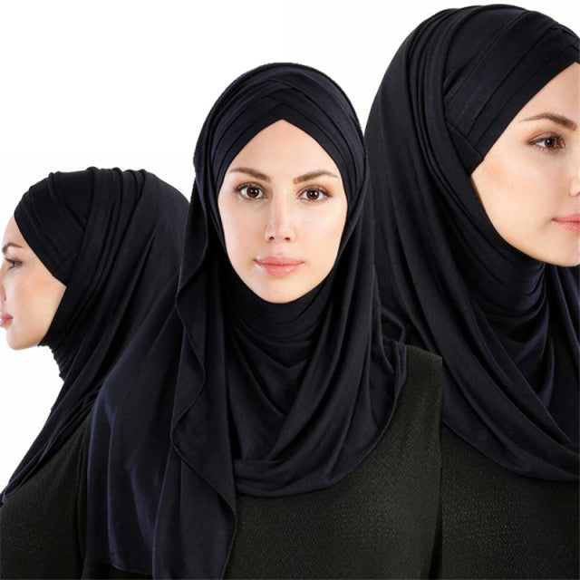 Women plain bubble cotton jersey scarf Head hijab wrap solid instant shawls foulard femme muslim hijabs store ready to wear