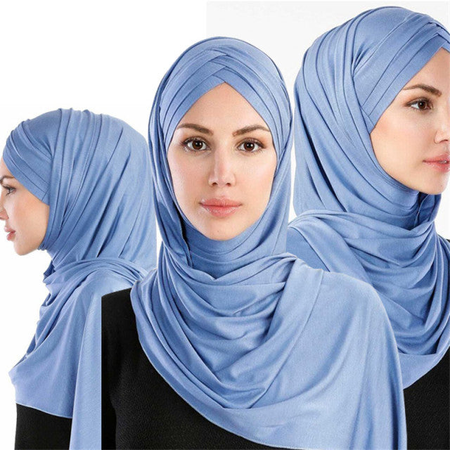 Women plain bubble cotton jersey scarf Head hijab wrap solid instant shawls foulard femme muslim hijabs store ready to wear