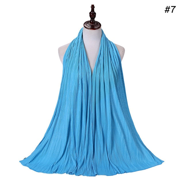 Trendy Crinkled Jersey Muslim Scarf Hijab Long Shawl For Women Fashion Plain Wrinkled Head Wrap Islamic Modesty Headwear Turban