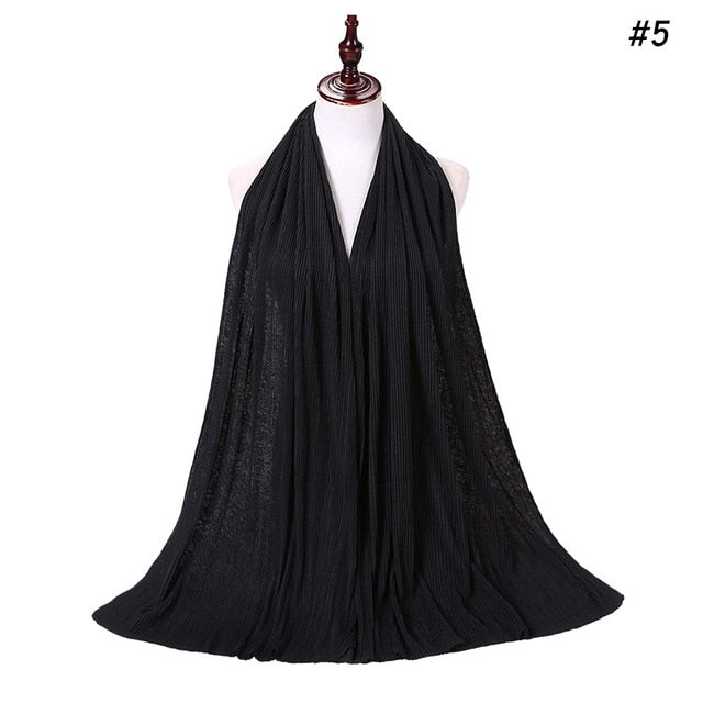 Trendy Crinkled Jersey Muslim Scarf Hijab Long Shawl For Women Fashion Plain Wrinkled Head Wrap Islamic Modesty Headwear Turban
