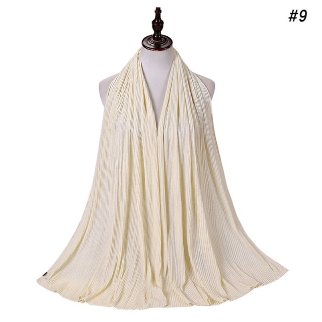 Trendy Crinkled Jersey Muslim Scarf Hijab Long Shawl For Women Fashion Plain Wrinkled Head Wrap Islamic Modesty Headwear Turban