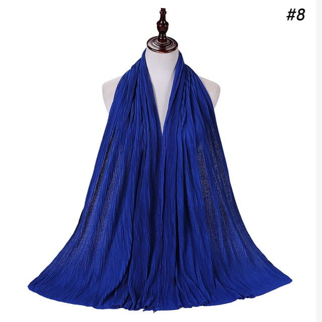 Trendy Crinkled Jersey Muslim Scarf Hijab Long Shawl For Women Fashion Plain Wrinkled Head Wrap Islamic Modesty Headwear Turban