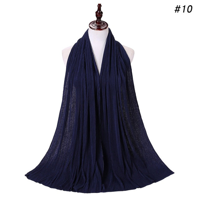 Trendy Crinkled Jersey Muslim Scarf Hijab Long Shawl For Women Fashion Plain Wrinkled Head Wrap Islamic Modesty Headwear Turban