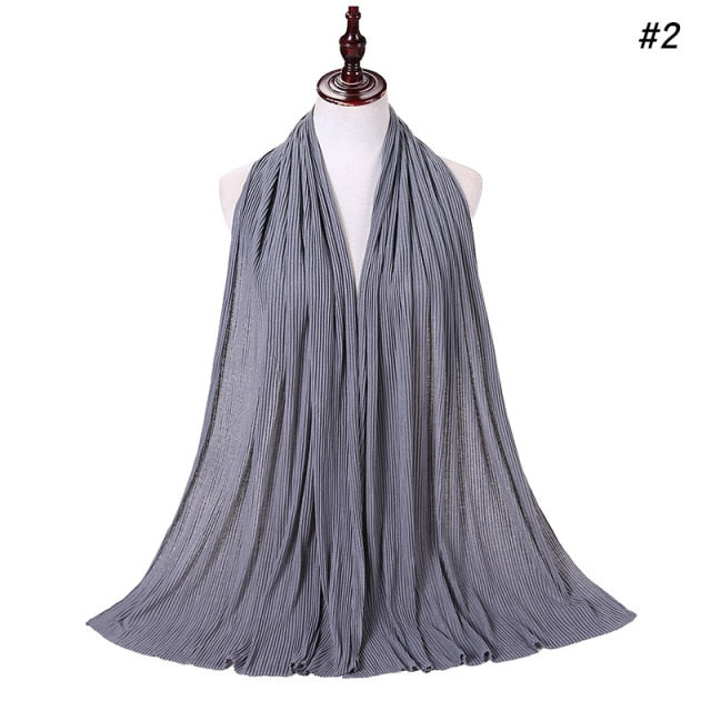 Trendy Crinkled Jersey Muslim Scarf Hijab Long Shawl For Women Fashion Plain Wrinkled Head Wrap Islamic Modesty Headwear Turban