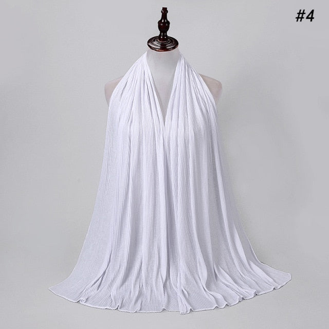Trendy Crinkled Jersey Muslim Scarf Hijab Long Shawl For Women Fashion Plain Wrinkled Head Wrap Islamic Modesty Headwear Turban