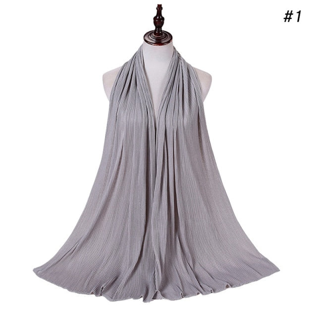 Trendy Crinkled Jersey Muslim Scarf Hijab Long Shawl For Women Fashion Plain Wrinkled Head Wrap Islamic Modesty Headwear Turban