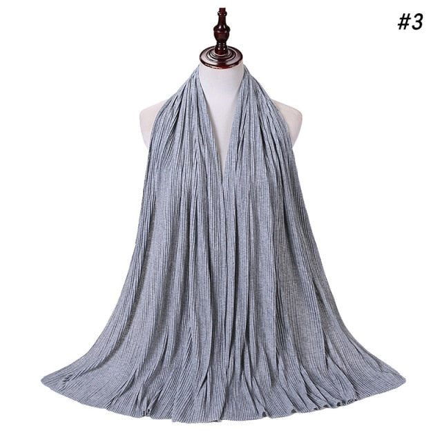 Trendy Crinkled Jersey Muslim Scarf Hijab Long Shawl For Women Fashion Plain Wrinkled Head Wrap Islamic Modesty Headwear Turban