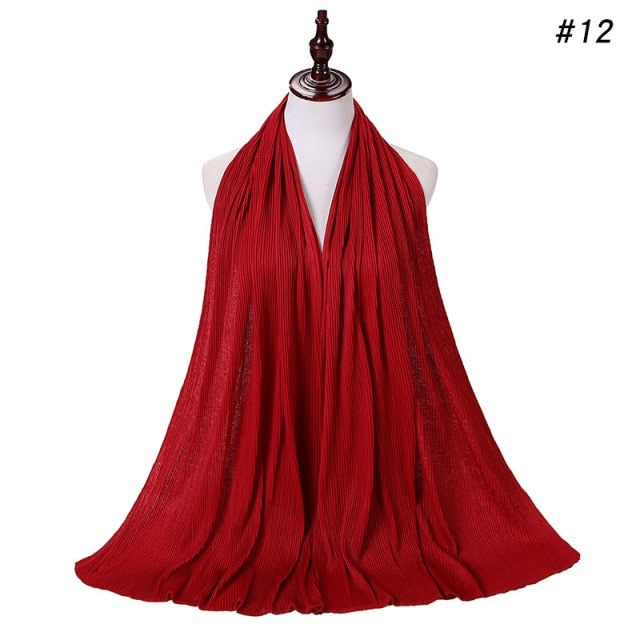 Trendy Crinkled Jersey Muslim Scarf Hijab Long Shawl For Women Fashion Plain Wrinkled Head Wrap Islamic Modesty Headwear Turban