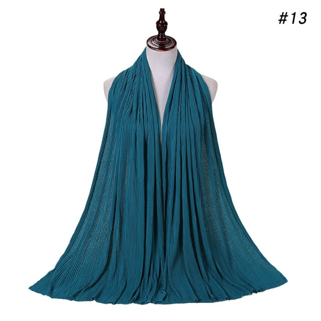 Trendy Crinkled Jersey Muslim Scarf Hijab Long Shawl For Women Fashion Plain Wrinkled Head Wrap Islamic Modesty Headwear Turban