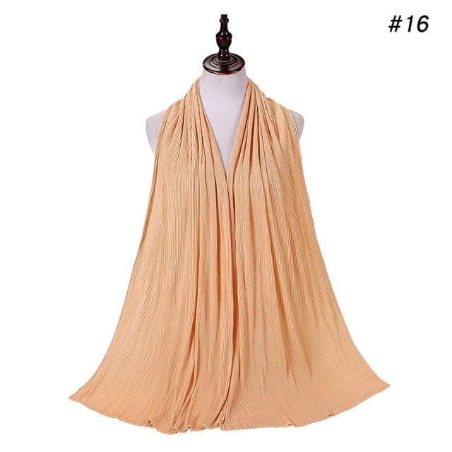 Trendy Crinkled Jersey Muslim Scarf Hijab Long Shawl For Women Fashion Plain Wrinkled Head Wrap Islamic Modesty Headwear Turban