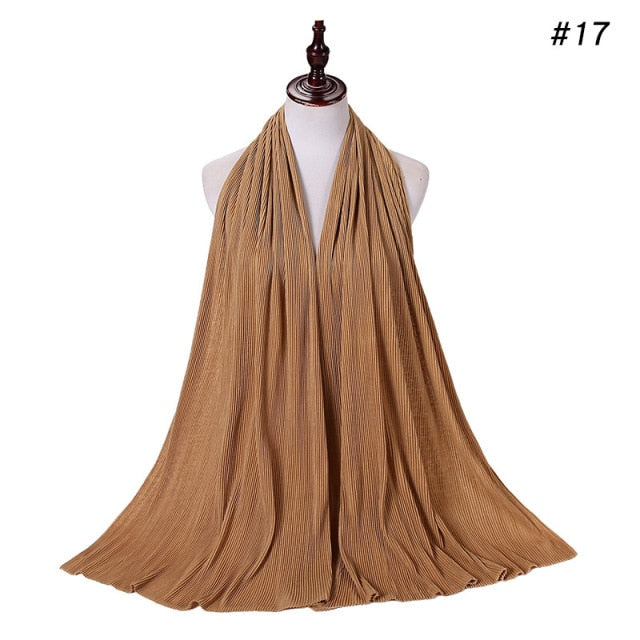 Trendy Crinkled Jersey Muslim Scarf Hijab Long Shawl For Women Fashion Plain Wrinkled Head Wrap Islamic Modesty Headwear Turban
