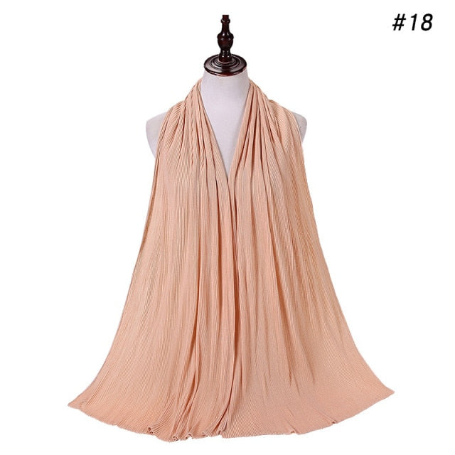 Trendy Crinkled Jersey Muslim Scarf Hijab Long Shawl For Women Fashion Plain Wrinkled Head Wrap Islamic Modesty Headwear Turban