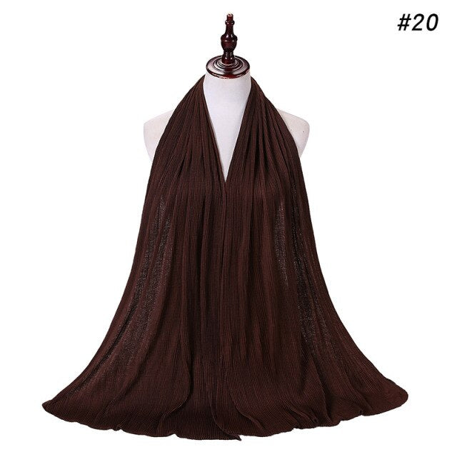 Trendy Crinkled Jersey Muslim Scarf Hijab Long Shawl For Women Fashion Plain Wrinkled Head Wrap Islamic Modesty Headwear Turban