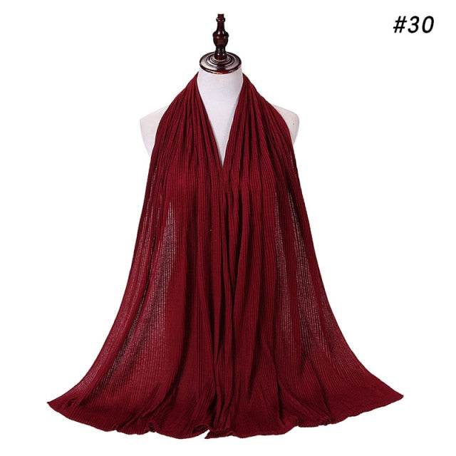 Trendy Crinkled Jersey Muslim Scarf Hijab Long Shawl For Women Fashion Plain Wrinkled Head Wrap Islamic Modesty Headwear Turban