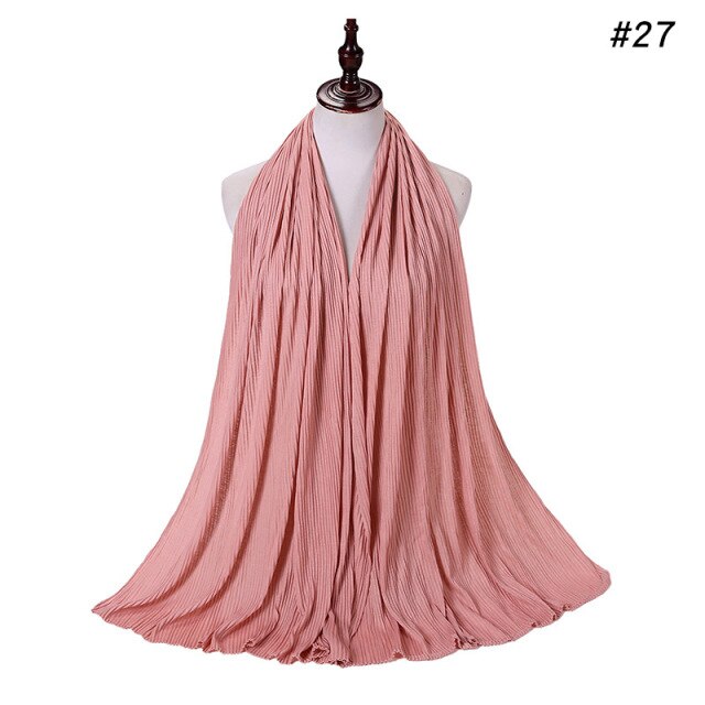 Trendy Crinkled Jersey Muslim Scarf Hijab Long Shawl For Women Fashion Plain Wrinkled Head Wrap Islamic Modesty Headwear Turban