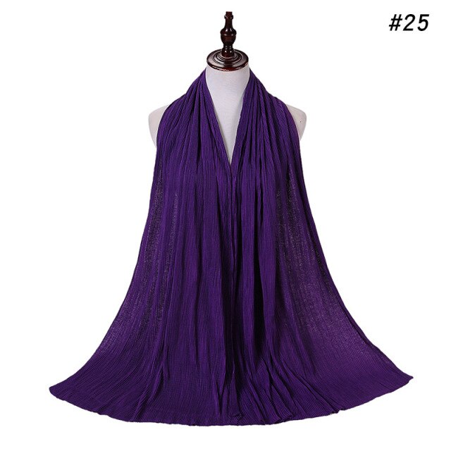 Trendy Crinkled Jersey Muslim Scarf Hijab Long Shawl For Women Fashion Plain Wrinkled Head Wrap Islamic Modesty Headwear Turban