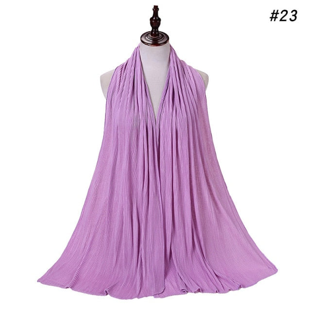 Trendy Crinkled Jersey Muslim Scarf Hijab Long Shawl For Women Fashion Plain Wrinkled Head Wrap Islamic Modesty Headwear Turban