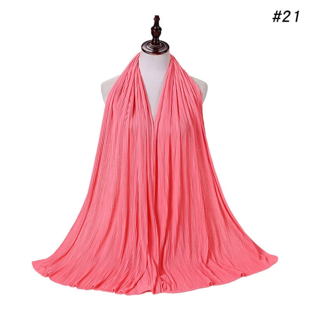 Trendy Crinkled Jersey Muslim Scarf Hijab Long Shawl For Women Fashion Plain Wrinkled Head Wrap Islamic Modesty Headwear Turban