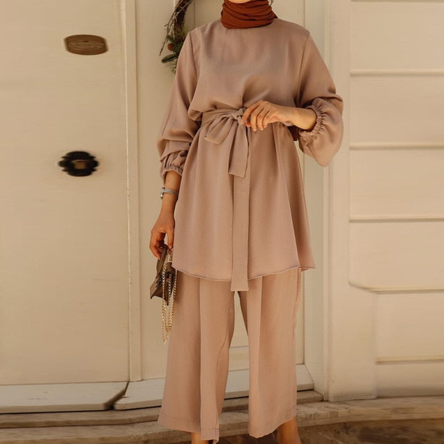 Eid Mubarek Abaya Turkey Hijab Two-piece Muslim Sets Dress Caftan Kaftans Islamic Clothing Abayas For Women Musulman Ensembles