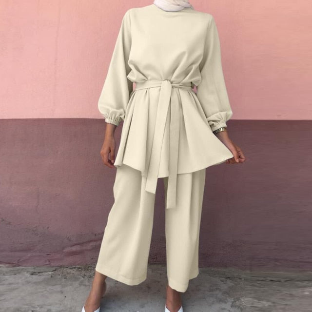 Eid Mubarek Abaya Turkey Hijab Two-piece Muslim Sets Dress Caftan Kaftans Islamic Clothing Abayas For Women Musulman Ensembles