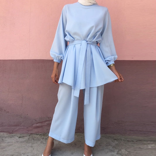 Eid Mubarek Abaya Turkey Hijab Two-piece Muslim Sets Dress Caftan Kaftans Islamic Clothing Abayas For Women Musulman Ensembles