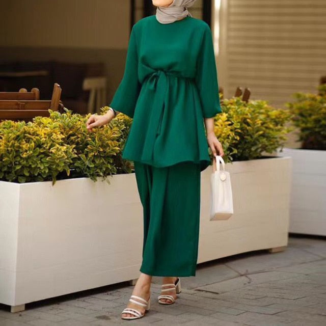 Eid Mubarek Abaya Turkey Hijab Two-piece Muslim Sets Dress Caftan Kaftans Islamic Clothing Abayas For Women Musulman Ensembles