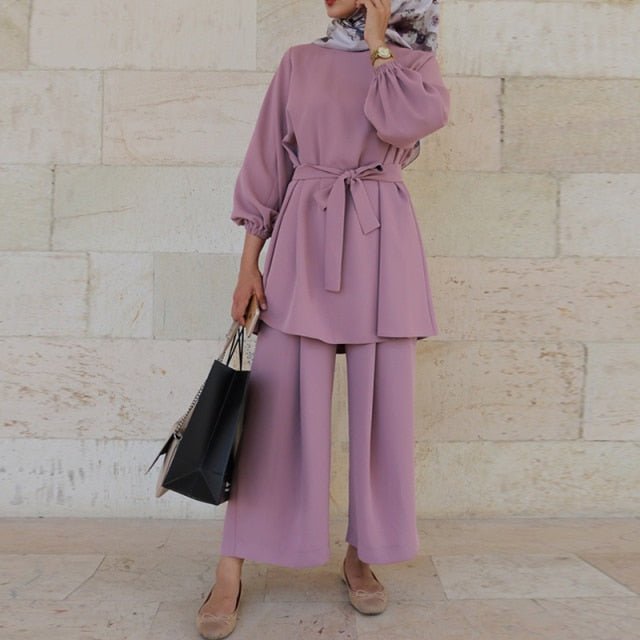 Eid Mubarek Abaya Turkey Hijab Two-piece Muslim Sets Dress Caftan Kaftans Islamic Clothing Abayas For Women Musulman Ensembles