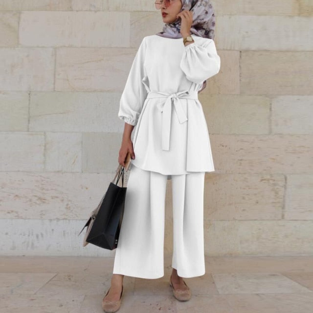 Eid Mubarek Abaya Turkey Hijab Two-piece Muslim Sets Dress Caftan Kaftans Islamic Clothing Abayas For Women Musulman Ensembles