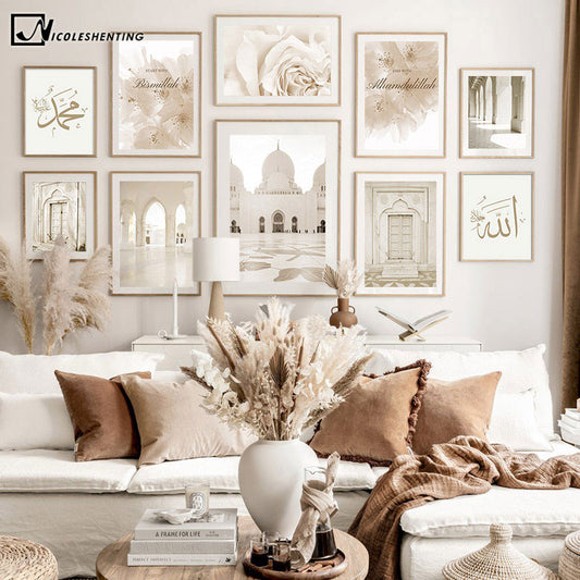 Islamic Beige Poster Landscape Canvas Print Mosque Morocco Door Wall Art Painting Bohemia Picture Modern Home Room Decoration