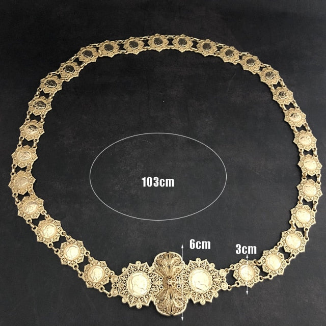 Algerian Metal Waist Chain Large French Coin Waist Belt Square Design Caftan Belts Algiers Algeria Traditional Holiday Jewelry