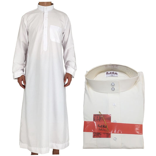 White Long Sleeve Islamic Men Clothing Jubba Thobe Abaya Dubai Saudi Arabia Traditional Ramadan Kurta Eid Arab Robes