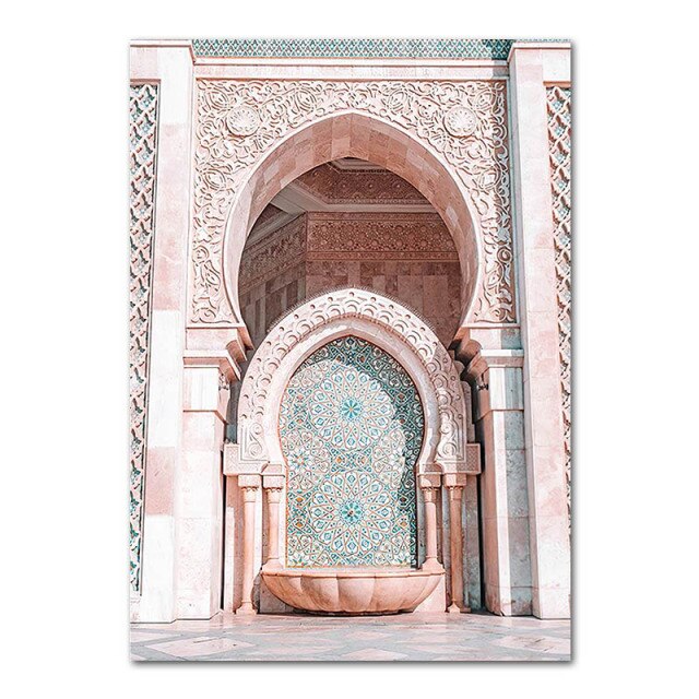 Islamic Morocco Door Canvas Print Poster Muslim Mosque Religion Casablanca Palace Vintage Architecture Painting Wall Art Picture