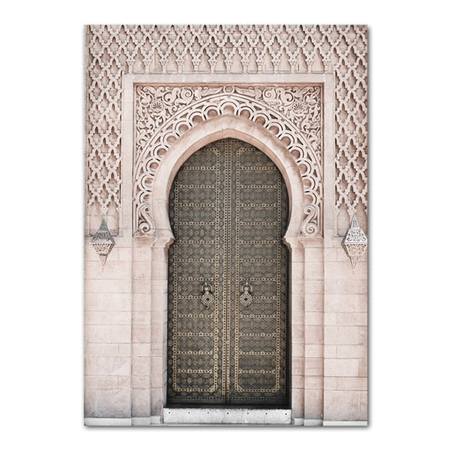 Islamic Morocco Door Canvas Print Poster Muslim Mosque Religion Casablanca Palace Vintage Architecture Painting Wall Art Picture