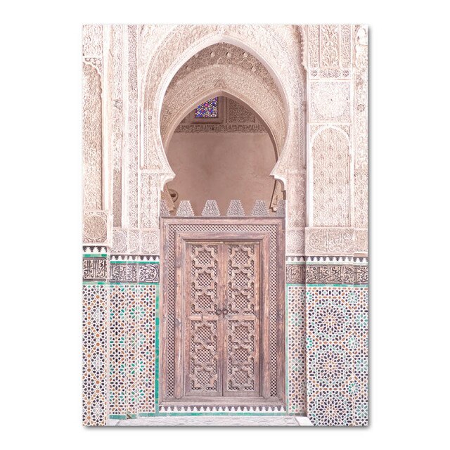 Islamic Morocco Door Canvas Print Poster Muslim Mosque Religion Casablanca Palace Vintage Architecture Painting Wall Art Picture